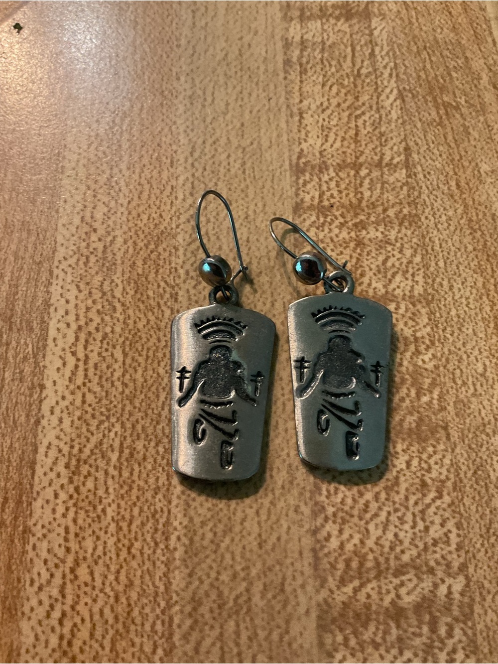 Dangle Earrings with etched Ceremonial Figure